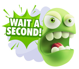 3d Rendering Angry Character Emoji saying Wait a Second with Col