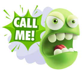 3d Rendering Angry Character Emoji saying Call me with Colorful
