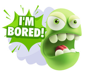 3d Rendering Angry Character Emoji saying I'm Bored with Colorfu