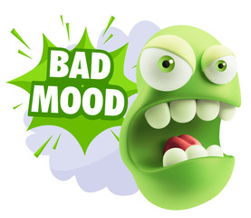 3d Rendering Angry Character Emoji saying Bad Mood with Colorful