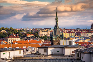 Fototapeta premium Prague rooftops and Jindrisska Tower. Czech Republic