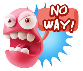 3d Rendering Angry Character Emoji saying No Way with Colorful S