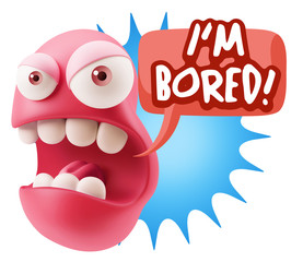 3d Rendering Angry Character Emoji saying I'm Bored with Colorfu