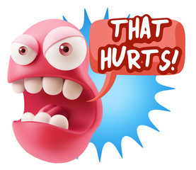 3d Rendering Angry Character Emoji saying That Hurts with Colorf
