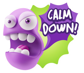 Obraz premium 3d Rendering Angry Character Emoji saying Calm Down with Colorfu