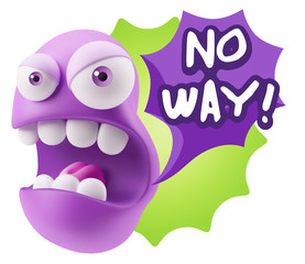 3d Rendering Angry Character Emoji saying No Way with Colorful S