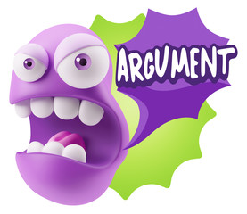 3d Rendering Angry Character Emoji saying Argument with Colorful