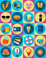 Twenty summer icons. Flat style