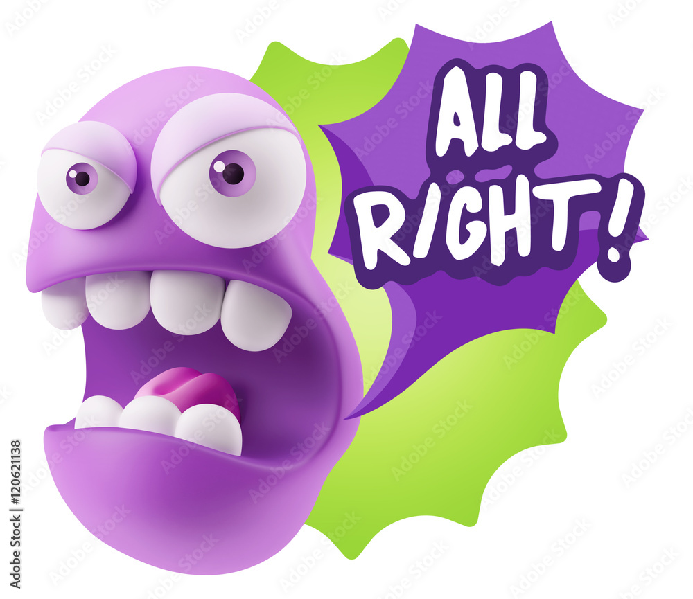 Fototapete 3d Rendering Angry Character Emoji saying All Right with Colorfu