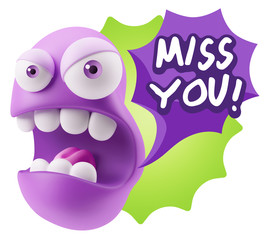 3d Rendering Angry Character Emoji saying Miss You with Colorful