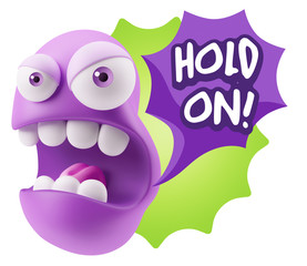 3d Rendering Angry Character Emoji saying Hold On with Colorful