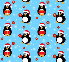 Winter penguin seamless pattern.