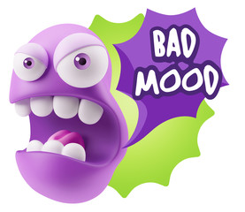 3d Rendering Angry Character Emoji saying Bad Mood with Colorful