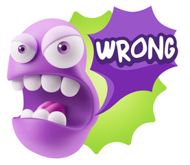 3d Rendering Angry Character Emoji saying Wrong with Colorful Sp