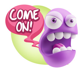 3d Rendering Angry Character Emoji saying Come On with Colorful