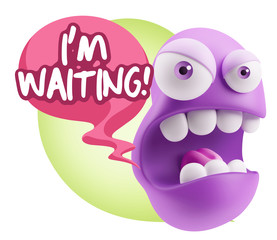 3d Rendering Angry Character Emoji saying I'm Waiting with Color