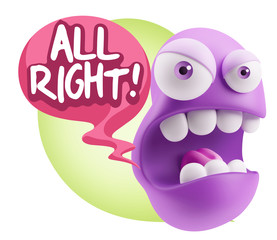 3d Rendering Angry Character Emoji saying All Right with Colorfu