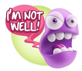 3d Rendering Angry Character Emoji saying I'm not Well with Colo