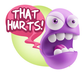 3d Rendering Angry Character Emoji saying That Hurts with Colorf