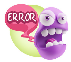 3d Rendering Angry Character Emoji saying Error with Colorful Sp
