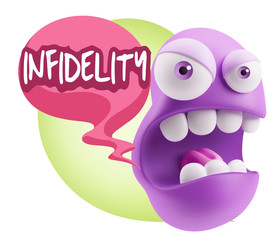 3d Rendering Angry Character Emoji saying Infidelity with Colorf