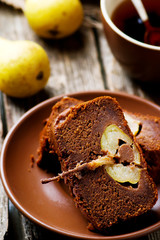 The pear  cake with  chocolate