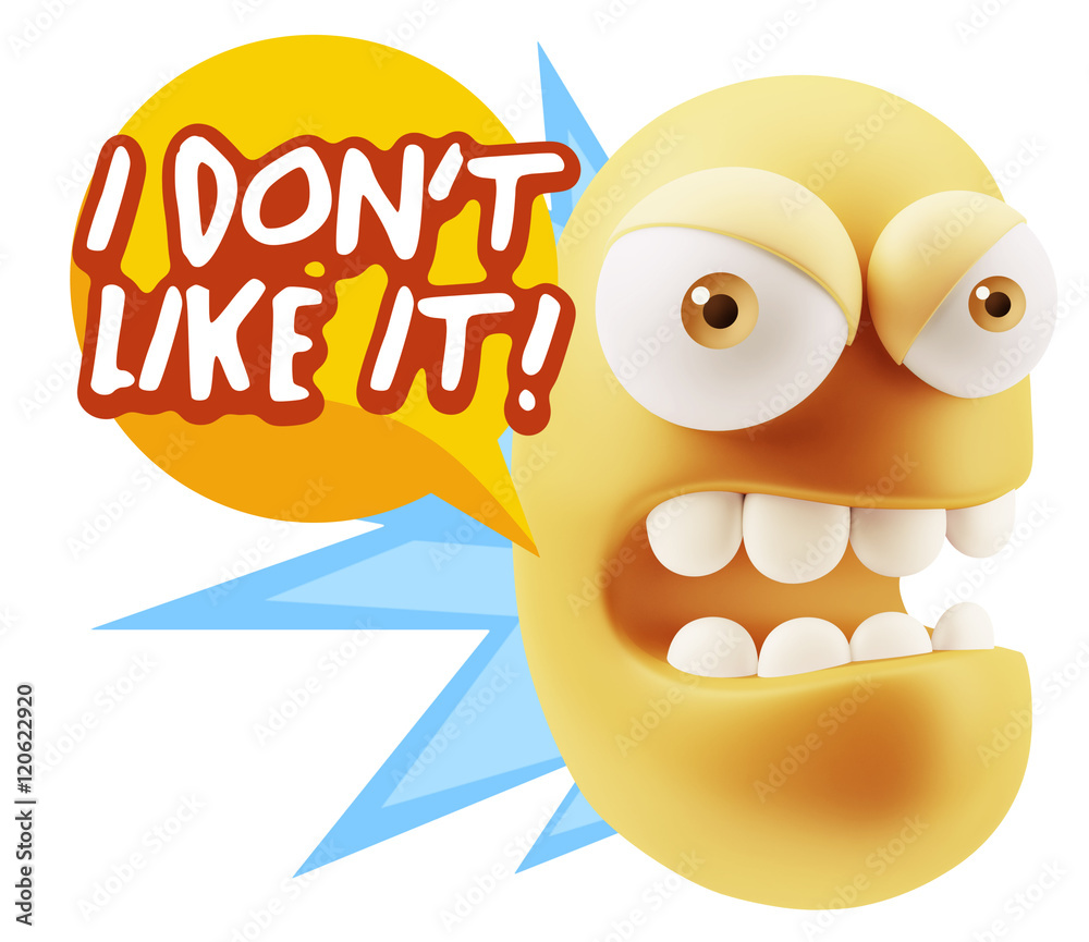 Fototapete 3d Rendering Angry Character Emoji saying I Don`t Like It with C