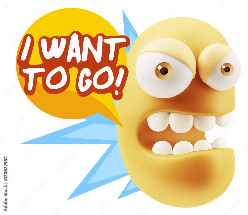 Fototapete 3d Rendering Angry Character Emoji saying I Want to Go with Colo