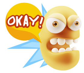 3d Rendering Angry Character Emoji saying Okay with Colorful Spe