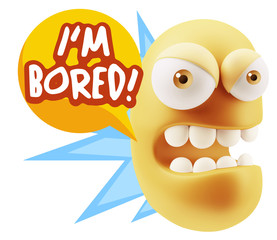 3d Rendering Angry Character Emoji saying I'm Bored with Colorfu