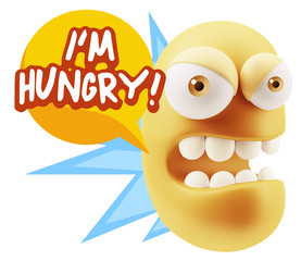 3d Rendering Angry Character Emoji saying I'm Hungry with Colorf