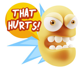 3d Rendering Angry Character Emoji saying That Hurts with Colorf