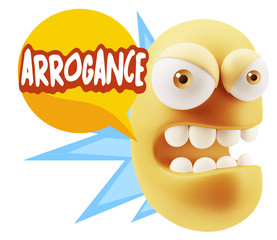 3d Rendering Angry Character Emoji saying Arrogance with Colorfu