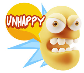 3d Rendering Angry Character Emoji saying Unhappy with Colorful