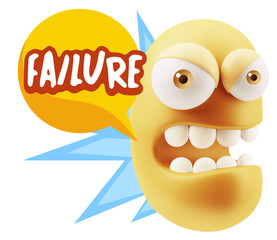 3d Rendering Angry Character Emoji saying Failure with Colorful