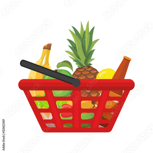 "Shopping basket with foods. Vector cartoon illustration" Stock image