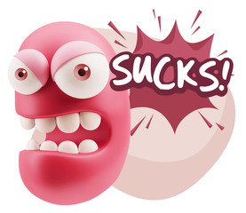 3d Rendering Angry Character Emoji saying Sucks with Colorful Sp
