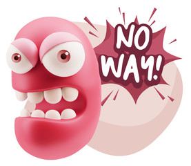 3d Rendering Angry Character Emoji saying No Way with Colorful S
