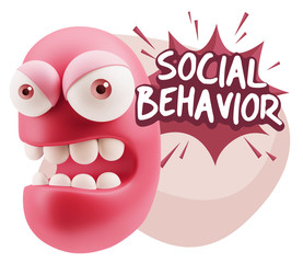 3d Rendering Angry Character Emoji saying Social Behavior with C