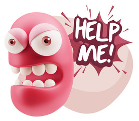 3d Rendering Angry Character Emoji saying Help me with Colorful