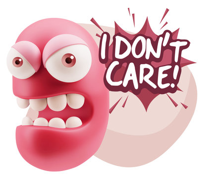 3d Rendering Angry Character Emoji Saying I Don't Care With Colo