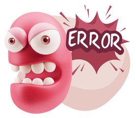 3d Rendering Angry Character Emoji saying Error with Colorful Sp