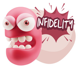 3d Rendering Angry Character Emoji saying Infidelity with Colorf