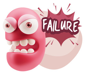 3d Rendering Angry Character Emoji saying Failure with Colorful