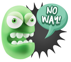 3d Rendering Angry Character Emoji saying No Way with Colorful S