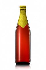 Bottle of beer with golden foil and clipping path isolated on white background