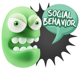 3d Rendering Angry Character Emoji saying Social Behavior with C