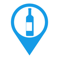 Icono plano localizacion botella vino azul