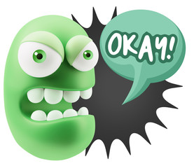 3d Rendering Angry Character Emoji saying Okay with Colorful Spe