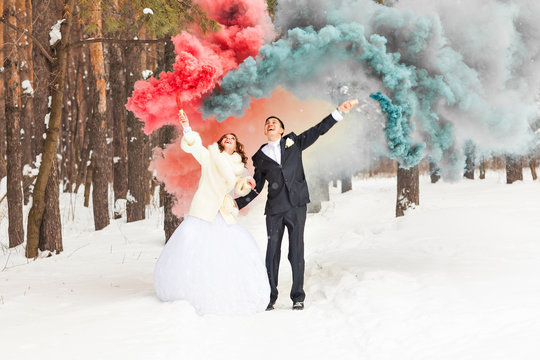 Wedding Couple At The Winter Day